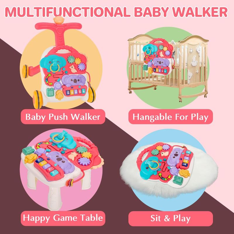 Photo 2 of Alkinoos Baby Push Walker with Musical Play Table, Speed & Height Adjustable Learning Walker for Baby for 12 Month and Up - Pink Animal
