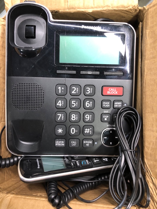 Photo 1 of Panasonic Expandable Corded/Cordless Phone System with Answering Machine and One Touch Call Blocking – 1 Handset - KX-TGB850B (Black) Corded/Cordless Phone System, 1 Cordless Handset