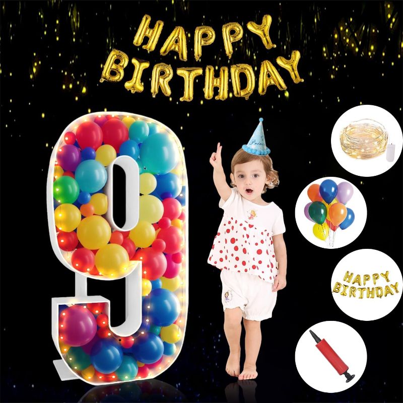 Photo 1 of 4FT Large Marquee Numbers, Marquee Light Up Numbers, Mosaic Numbers for Balloons, Number 9 Balloon Frame, Marquee Light Up Numbers for 90th Birthday...
