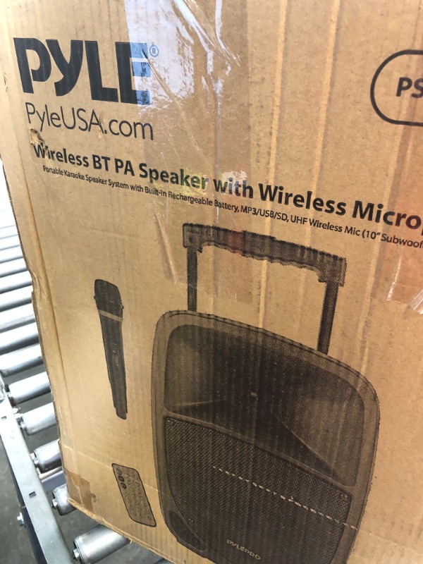 Photo 2 of Pyle 1000W Portable Bluetooth PA Speaker - 10'' Karaoke Speaker System with UHF Wireless Microphone, Remote Control & Built-in Rechargeable Battery, MP3/USB/SD, LED Battery Indicator Lights - PSBT105A