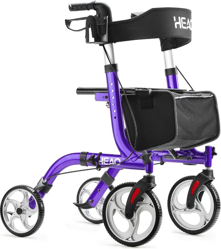 Photo 1 of HEAO Rollator Walker for Seniors,10" Wheels Walker with Cup Holder,Padded Backrest and Compact Folding Design,Lightweight Mobility Walking Aid with Seat,Purple