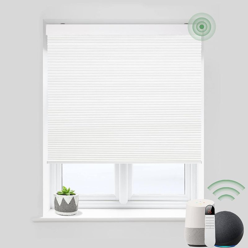 Photo 1 of Allesin Motorized Cellular Shades, for Window with Remote, Customize Width 16-47 Inches, Cordless Blackout Smart Honeycomb Blinds Compatible with Alexa, Google Assistant, Dry Battery Lithium Battery
