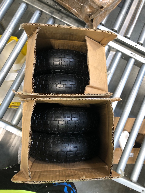 Photo 3 of 4 Pack 10” Heavy-Duty Replacement Tires and Wheels - 4.10/3.50-4” With 10” Inside Tube, 5/8” Axle, 1 3/4” Offset Hub, Double Sealed Bearings Suitable for Hand Truck, Dolly, and Gorilla Cart By RamPro 4 PACK 10 Inch