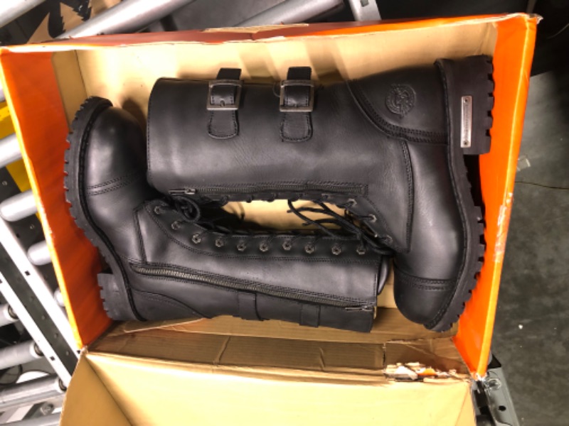 Photo 3 of Milwaukee Leather MBM9069 Men’s Tall 'Tactical Style' Black Lace-Up Leather Boots with Buckles and Zipper Storage Pocket - 9.5 USBlack