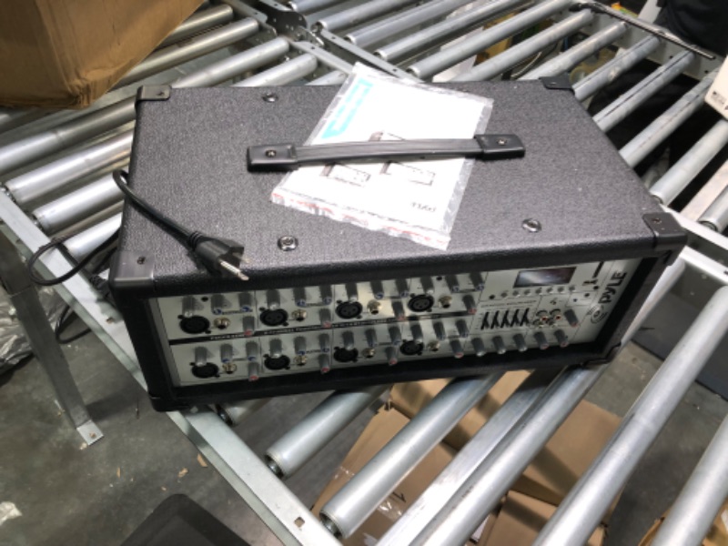 Photo 1 of 8-Ch. Bluetooth Stage Powered Mixer - 800W Pro Audio Sound Mixer, MP3/USB/SD Readers, Aux(3.5mm) Input, RCA & 1/4'' Effects Loop Connectors, Digital LCD Display, Built-in Cooling Fan - Pyle PMX840BT 8 Channel