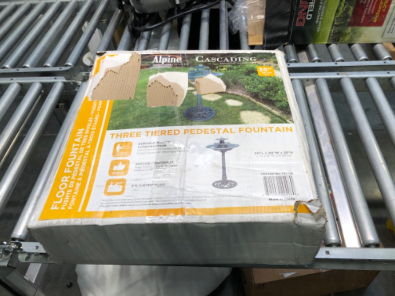 Photo 1 of Alpine Corporation 35" Tall Outdoor 3-Tiered Pedestal Water Fountain and Birdbath, Green Green Water Fountain