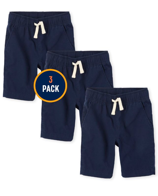 Photo 1 of The Children's Place Boys Uniform Pull on Jogger Shorts 3-Pack in Blue | Size 7 | 100% Cotton Canvas
