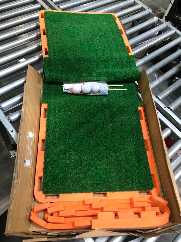 Photo 3 of SPRAWL Golf Pong Game Set Putting Mat Indoor & Outdoor Golf Putters Putting Green Practice Training Aid Golf Gifts for Home, Office, Backyard Orange