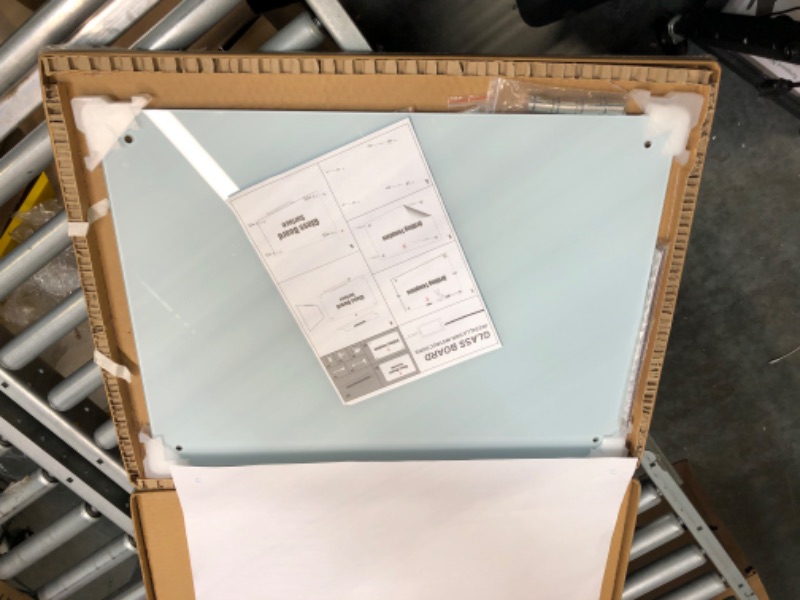 Photo 1 of QUEENLINK Magnetic Glass Whiteboard, 24 x 18 Inches Glass Dry Erase White Board, Wall Mounted Frameless Glass Magnetic Bulletin Board with 1 Pen Tray, 3 Magnets, for Office School Home, Normal White Normal White 24"x18"