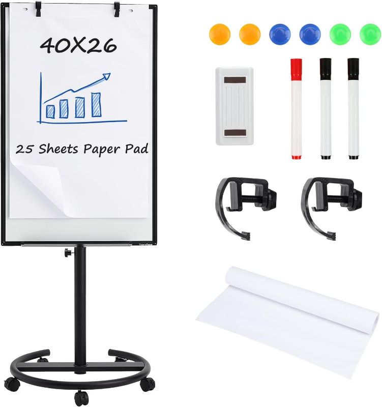 Photo 1 of TANKEE Mobile Whiteboard Dry Erase - 40 x 26 Inches Portable Magnetic White Board Easel Flip Chart Stand with 25 Sheets Paper Pad
