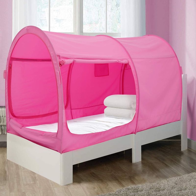 Photo 1 of Alvantor Bed Canopy Bed Tents Dream Tents Privacy Space Twin Size Sleeping Tents Indoor Pop Up Portable Frame Curtains Breathable Pink Cottage (Mattress Not Included) Reducing Light
