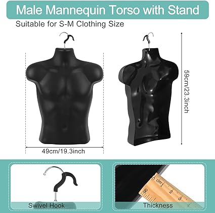 Photo 1 of 6 piece Pack Male Mannequin Torso Dress Form Tshirt Display Half Maniquin Body Rounded Waist Hollow Back Body with Hanging Hook for Clothes Display Shows Photos or Design Sewing (23.23 x 19.29'') 23.23 x 19.29'' 66