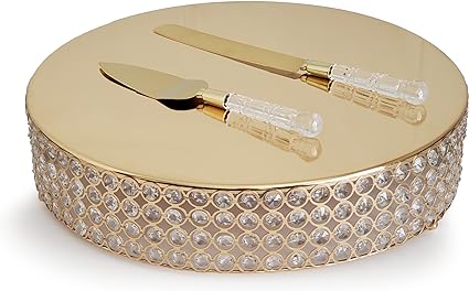 Photo 1 of 18” Round Crystal Beaded Cake Stand with Cake Knife and Server Set (Gold)