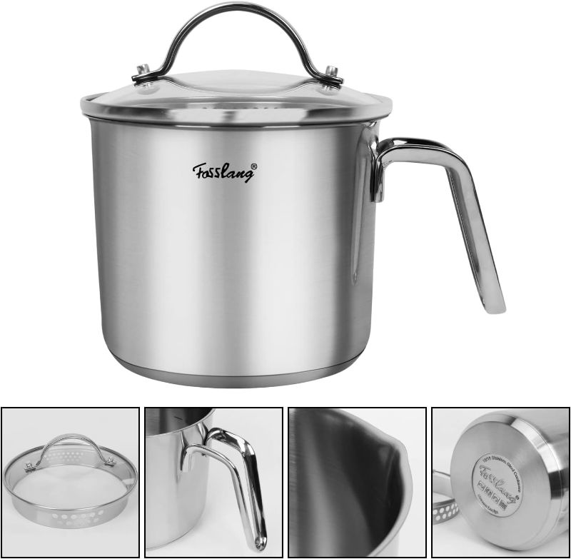 Photo 1 of 1.5 Quart Stainless Steel Saucepan with Pour Spout, Saucepan with Glass Lid, 6 cups Burner Pot with Spout - for Boiling Milk, Sauce, Gravies, Noodles
