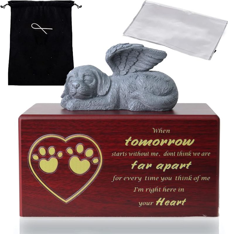 Photo 1 of Alwar Pet Urns for Dogs Ashes,Dog Cremation Box for Ashes,Pet Cremation Box,Pet Memorial Urn,Wood Angel Dog Funeral Urns for Large