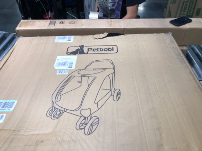 Photo 1 of Petbobi Dog Stroller for Large Pet Jogger Stroller for 2 Dogs Breathable Animal Stroller with 4 Wheel and Storage Space Pet Can Easily Walk in/Out Travel up to 120 lbs up to 120 Pound Grey