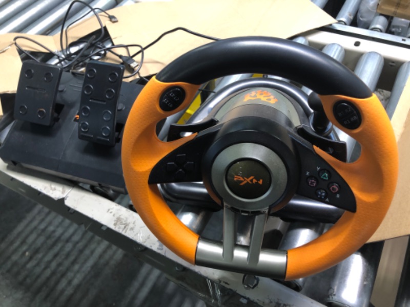 Photo 4 of Gaming Racing Wheel, PXN-V3II 180° Competition Racing Steering Wheel with Universal USB Port and with Pedal, Suitable for PC, PS3, PS4, Xbox One, Xbox Series S&X, Nintendo Switch - Orange