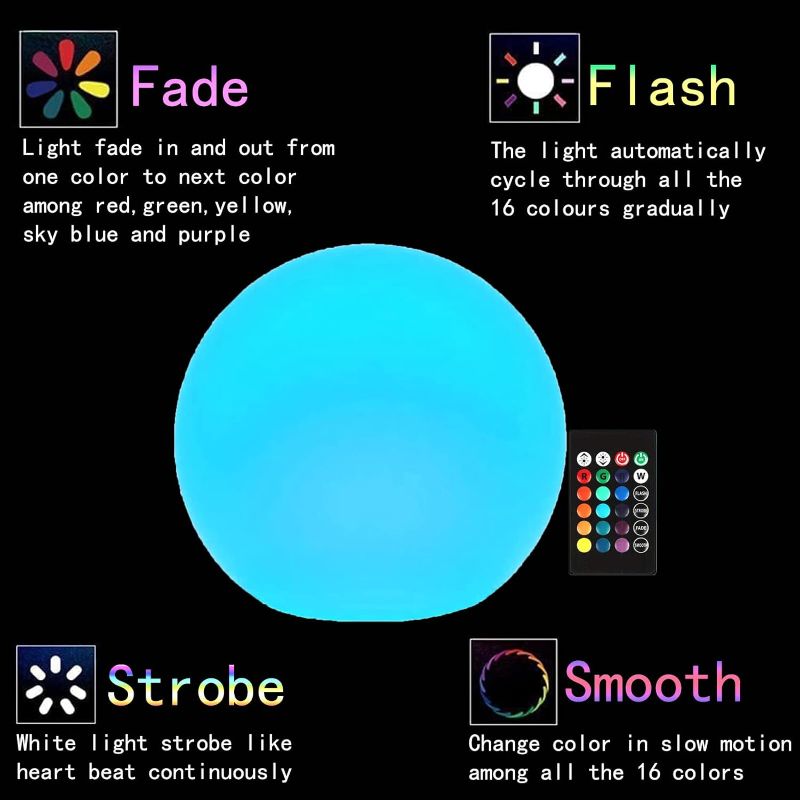 Photo 5 of 16 Inch Ultra-Fun LED Ball Light, Rechargeable Night Light w/Remote, 16 RGB Color Changing Mood Lamp, Waterproof Outdoor Ambiance Lighting, Pool Party Decorations

