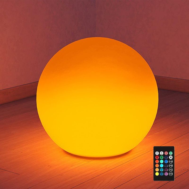 Photo 1 of 16 Inch Ultra-Fun LED Ball Light, Rechargeable Night Light w/Remote, 16 RGB Color Changing Mood Lamp, Waterproof Outdoor Ambiance Lighting, Pool Party Decorations

