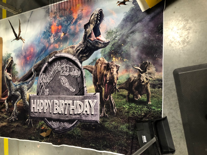 Photo 3 of Mohoto Kids Happy Birthday Backdrops, 3D Dinosaur Background for Children Kids Portrait Photo Studio Booth Props 8X6ft 8X6ft Jurassic World 1