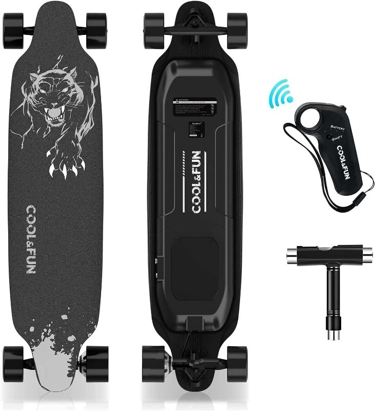 Photo 1 of COOL&FUN Electric Skateboard with Remote, 400W Brushless Motor, 3 Speed Adjustment, Load up to 265 Lbs, Electric Longboard for Adults & Teens 