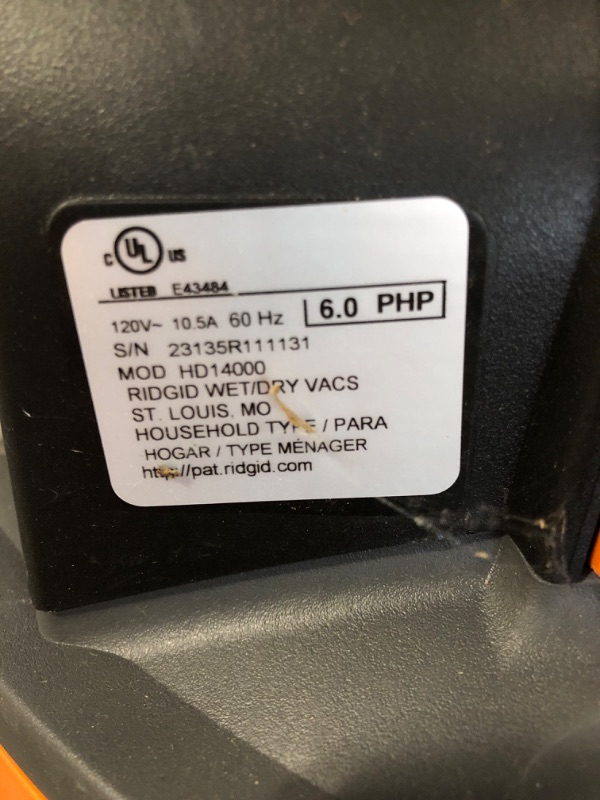 Photo 7 of 14 Gal. 6.0-Peak HP NXT Wet Dry Vac