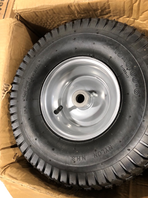 Photo 2 of (2 Pack) 15 x 6.00-6 Tire and Wheel Set - for Lawn Tractors with 3/4" Sintered iron bushings 15" x 6.00-6" Silver