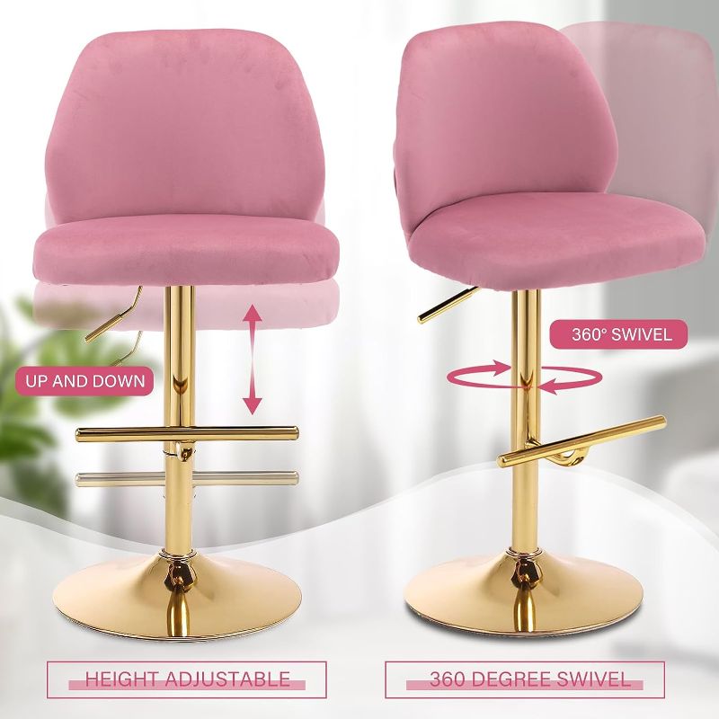 Photo 1 of 
TTK Velvet Swivel Bar Stools Set of 4 with Backs Adjustable Gold Barstools for Kitchen Island Counter Height Bar Chairs Upholstered Mid Century Modern Bar...
Color:Pink