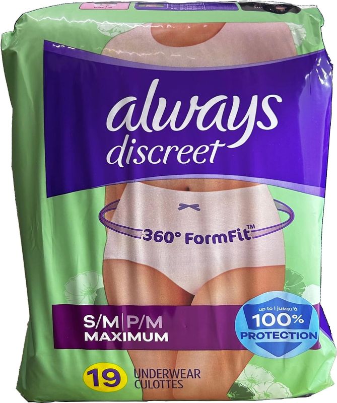 Photo 1 of Always Discreet Adult Underwear Pull On Small/Medium Disposable Heavy Absorbency, 03700088736 - Pack of 19 Small/Medium (Pack of 19)