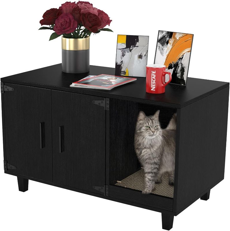 Photo 3 of 
GDLF Modern Wood Pet Crate Cat Washroom Hidden Litter Box Enclosure Furniture House as Table Nightstand with Scratch Pad,Stackable (Blac