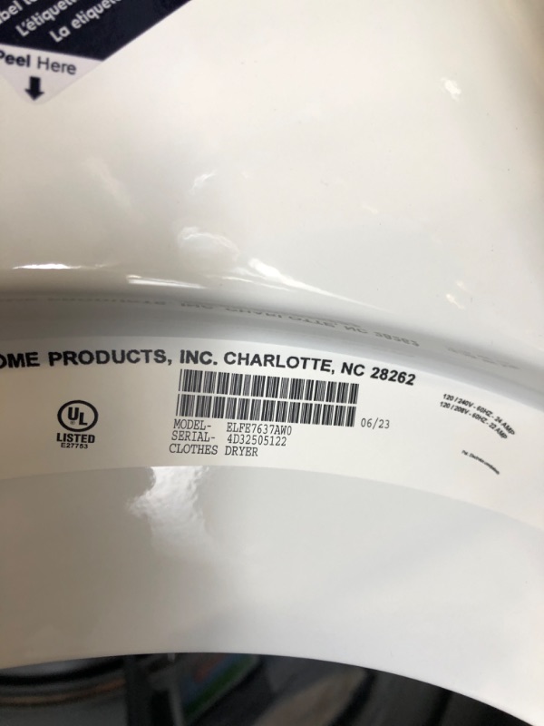 Photo 8 of Electrolux 8-cu ft Stackable Steam Cycle Electric Dryer (White) ENERGY STAR Model# ELFE7637AW