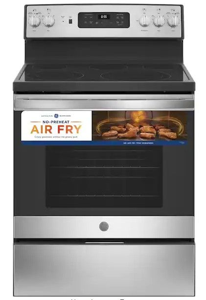 Photo 1 of GE 30 in. 5.3 cu. ft. Freestanding Electric Range in Fingerprint Resistant Stainless with Convection, Air Fry Cooking