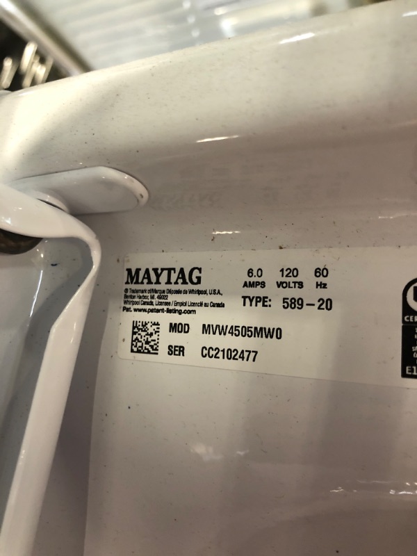 Photo 7 of Maytag 4.5-cu ft High Efficiency Agitator Top-Load Washer (White) Model #MVW4505MW