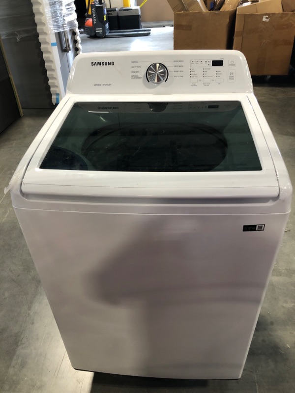 Photo 2 of Samsung 4.4-cu ft High Efficiency Agitator Top-Load Washer (White) Model #WA44A3205AW