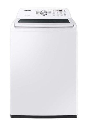 Photo 1 of Samsung 4.4-cu ft High Efficiency Agitator Top-Load Washer (White) Model #WA44A3205AW