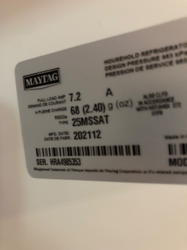 Photo 9 of Maytag 24.9-cu ft 35.88-in Side-by-Side Refrigerator (Fingerprint Resistant Stainless Steel)  Model #MSS25N4MKZ