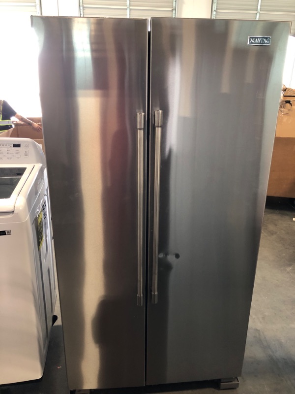 Photo 2 of Maytag 24.9-cu ft 35.88-in Side-by-Side Refrigerator (Fingerprint Resistant Stainless Steel)  Model #MSS25N4MKZ