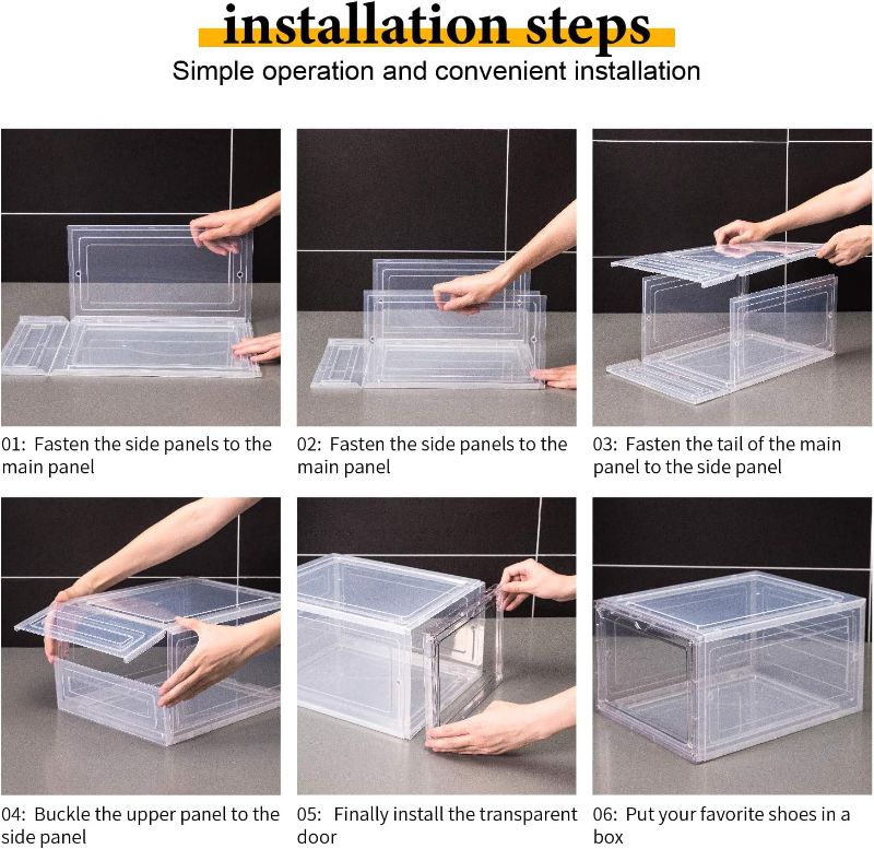 Photo 1 of 3PK Attelite Drop Front Plastic Shoe Box with Clear Door,Set of 6,Stackable,For Display Sneakers,Easy Assembly,Fit up to US Size 12(13.4”x 10.6”x 7.4”