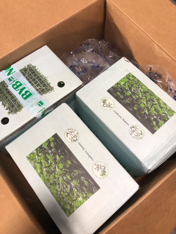Photo 1 of ***NO ZIP TIES*** ZXMOTO 10" x 10" Artificial Boxwood Hedge Panels 24PCS Artificial Boxwood Panels Topiary Hedge Plant Faux Grass Wall Decoration Faux Greenery Wall Panel for Indoor Outdoor Garden Backyard Home Decor
