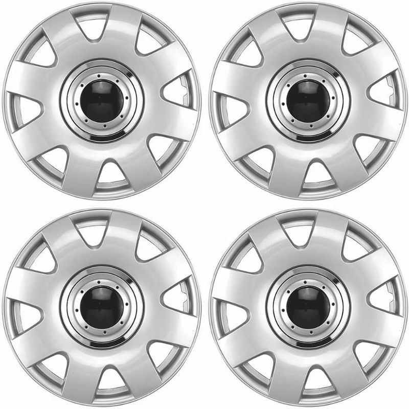 Photo 1 of 15 inch Hubcaps Best for VW Volkswagen - (Set of 4) Wheel Covers 15in Hub Caps Silver Chrome Black Rim Cover - Car Accessories for 15 inch Wheels - Snap On Hubcap, Auto Tire Replacement Exterior Cap