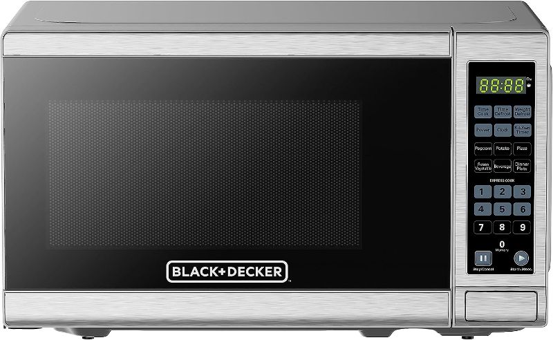 Photo 2 of BLACK+DECKER Compact Countertop 0.7 Cu. Ft. 700-Watt Digital Microwave Oven, LED Lighting, Child Lock, Stainless Steel
