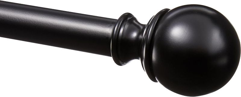 Photo 1 of Amazon Basics 1-Inch Curtain Rod with Round Finials, 1-Pack, 72" to 144", Black

