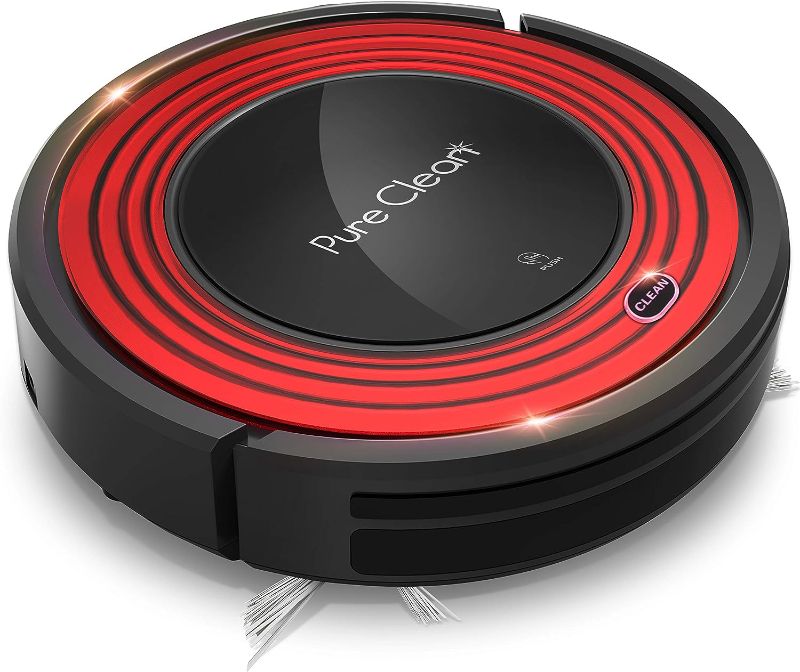 Photo 1 of SereneLife Robot Vacuum Cleaner and Dock - 1500pa Suction w/ Scheduling Activation and Charging Dock - Robotic Auto Home Cleaning for Carpet Hardwood Floor Pet Hair - Pure Clean PUCRC95, Red
