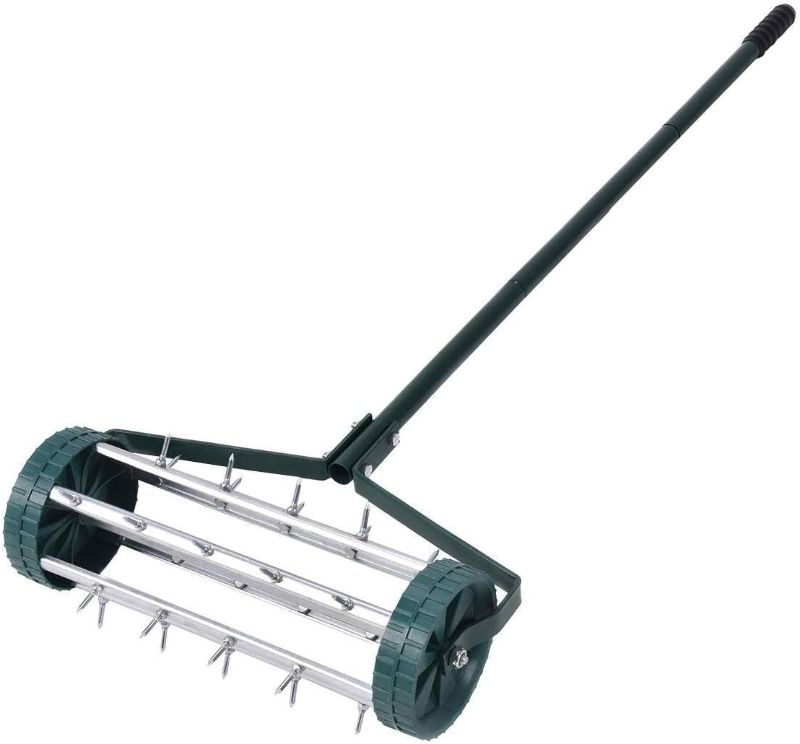Photo 1 of 17-inch Rolling Lawn Aerator, Heavy Duty Manual Aerator Lawn Tool, Soil Garden Yard Aeration with Tine Spike Improved Handle Design, Rotary Push Tine Spike Soil Aeration, Quick and Easy to Assemble