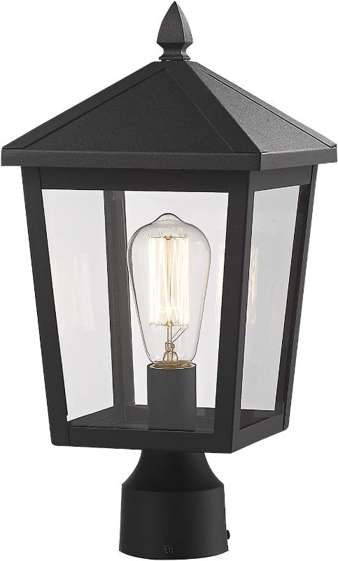 Photo 1 of zeyu Outdoor Post Light, 16 Inch Exterior Pole Light Pillar Lantern with Clear Glass Shade and Black Finish, 20076P