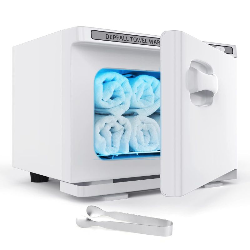 Photo 1 of DEPFALL Small Hot Towel Warmer, 8L Hot Towel Cabinet 2-in-1 Personal Towel Warmers Spa for Facials, Bathroom, Barber, Salon, Esthetician, Beauty, Upgrade Fast Heating Aluminum Interior, White
