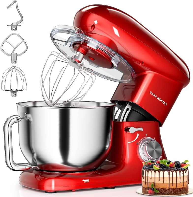 Photo 1 of SASA ROCOO Stand Mixer, 7.5QT 660W 6+P Speed Tilt-Head Food Mixer, Kitchen Electric Mixer with Stainless Steel Bowl,Whisk,Dough Hook and Beater (RD)
