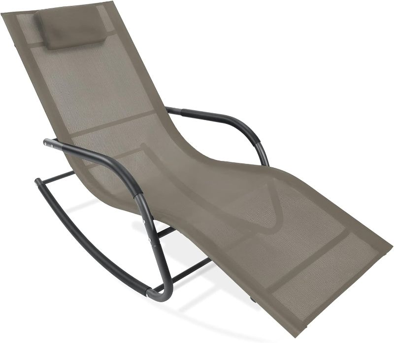 Photo 1 of AGESISI Zero Gravity Rocking Chair - Patio Lounge Chair with Detachable Pillow Chaise Lounge Indoor Outdoor Rocking Recliner for Yard Pool Sunbathing Beach Lawn, Beige
