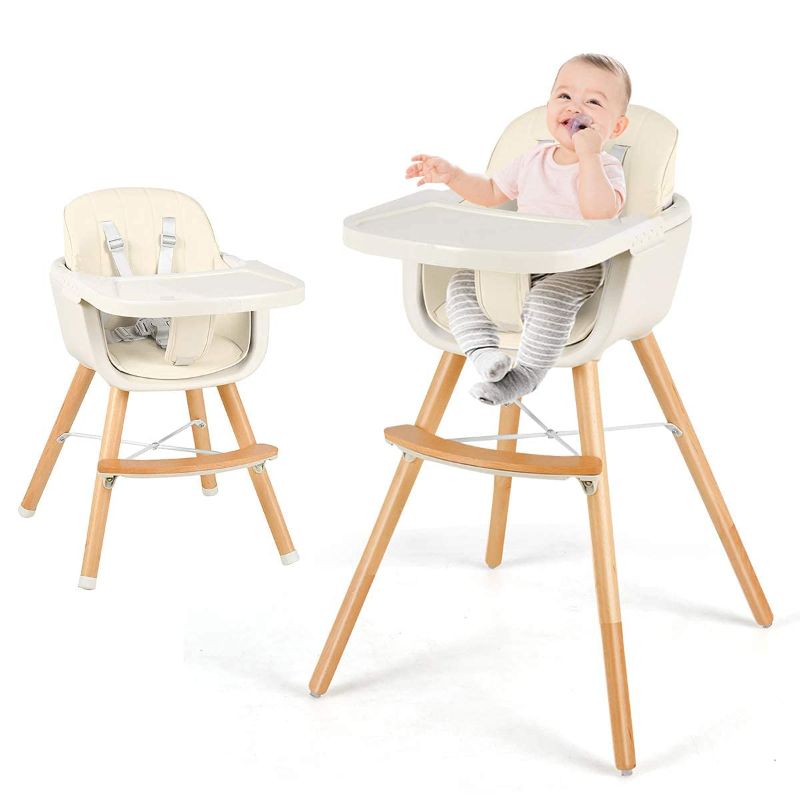 Photo 1 of HONEY JOY High Chair, 3-in-1 Eat & Grow Wooden Highchair/Booster Seat/Toddler Chair with Removable Tray, 5-Point Harness, PU Cushion and Footrest for Baby, High Chair for Babies and Toddlers
