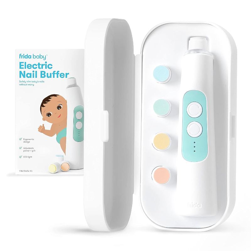 Photo 1 of Frida Baby Electric Nail Buffer | Safe + Easy Baby Nail File, Baby Nail Clippers + Nail Trimmer Kit for Newborn, Toddler, or Children's Fingernails/Toenails, 4 Buffer Pads, LED Light, Storage Case
